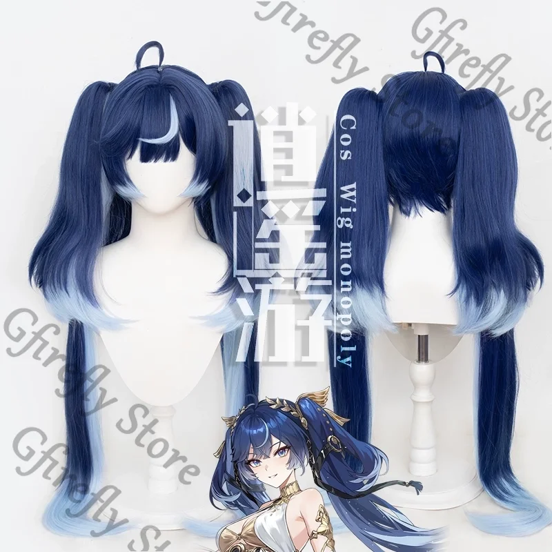 

Wuthering Waves Iuno Wig Cosplay Costumes Periwig Simulated Human Scalp Top Headdress Twin-tail Long Hair Hairpiece Hallowmas