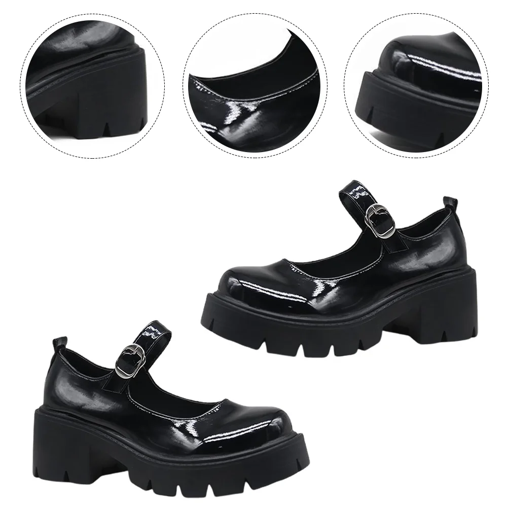 

Buckle High Heels Chunky Shoes Platform Fashionable Women's Gift Stylish Sole: Rubber Inside: Pu Retro