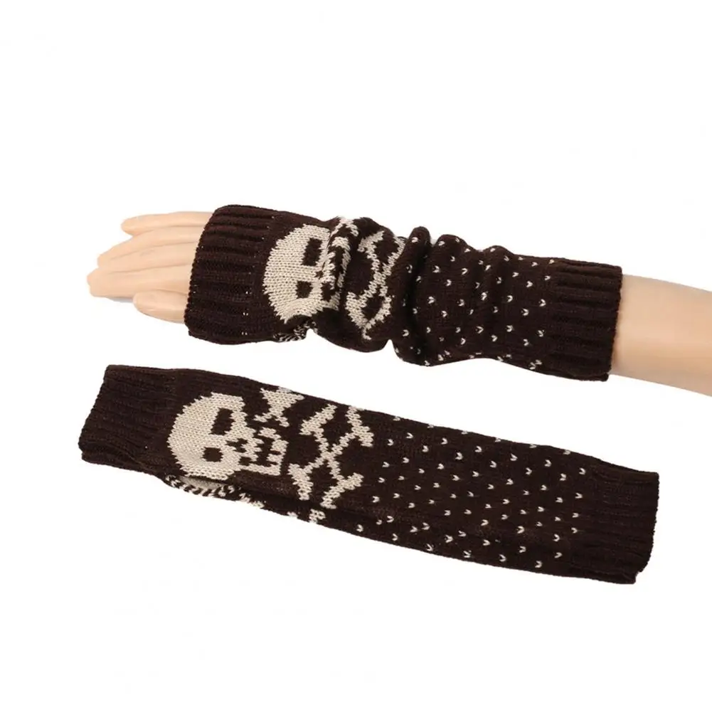 Holiday Knitted Gloves Skull Print Fingerless Gloves Arm Sleeves Set for Fall Winter High Elasticity Non-slip for Cycling