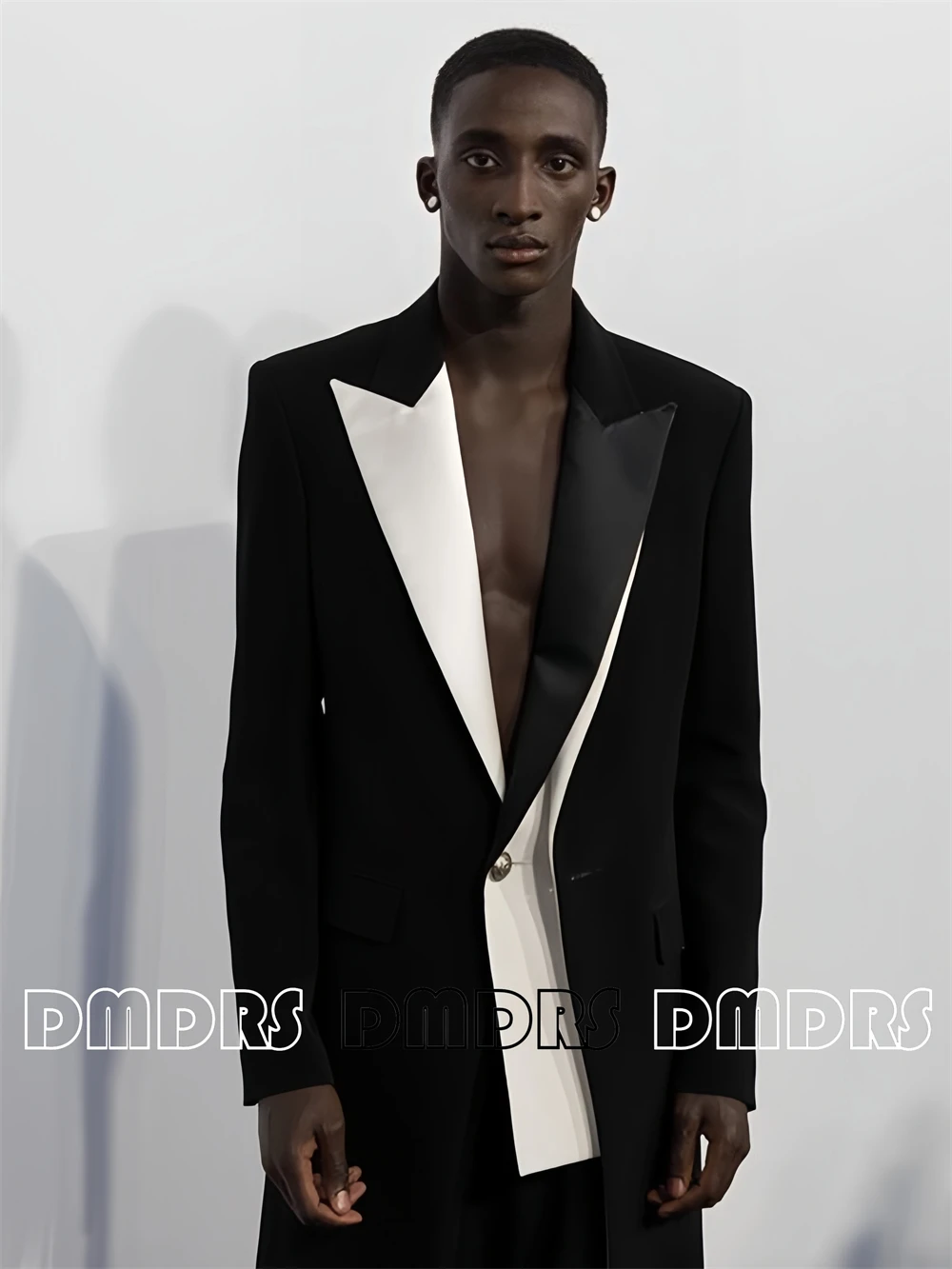 Bespoke Black White Suit Jacket for Men, Pageant Tailored Fit Jacket, One Button Peak Laple Plus Mens Suit, XXS-7XL US0-US24