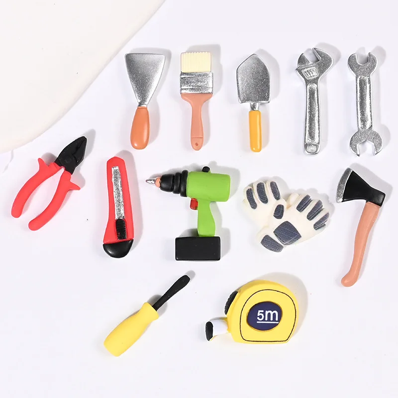 Kawaii Flat Back Resin Simulation Hand Tool Set Wrench/Caliper/Screwdriver/Plier/ Gloves Crafts Dollhouse Accessories