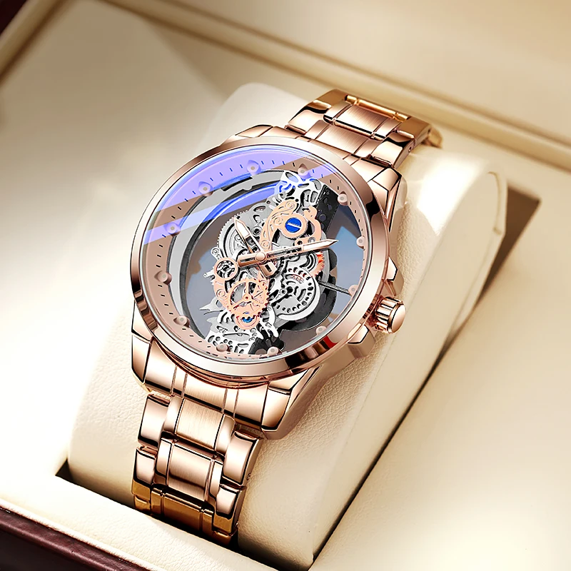 TPW Hot Trendy Fashion Wholesale Men Golden Skeleton Automatic Quartz Wrist Watches Luxury 2024