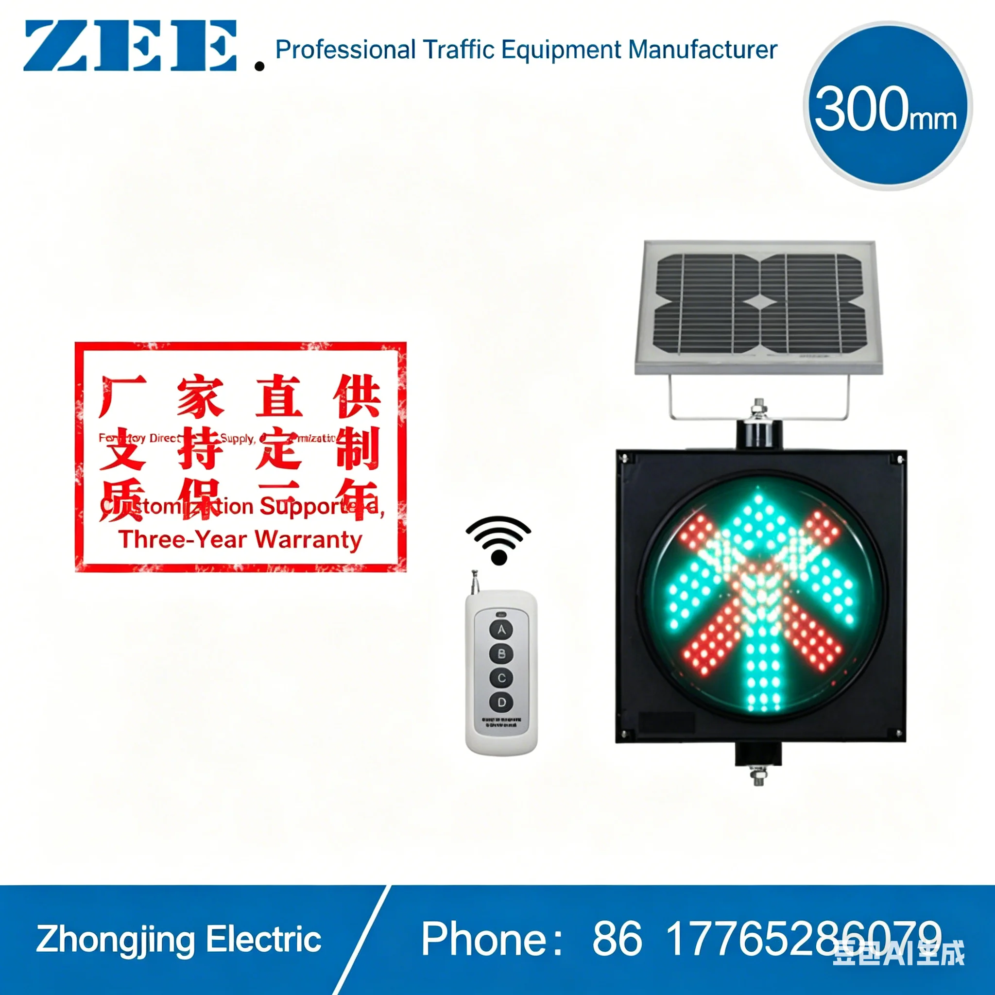 Solar Traffic Signal Light Wireless Remote Control Red Cross Green Arrow Lane Indicator Light IP65 Outdoor 300mm LED