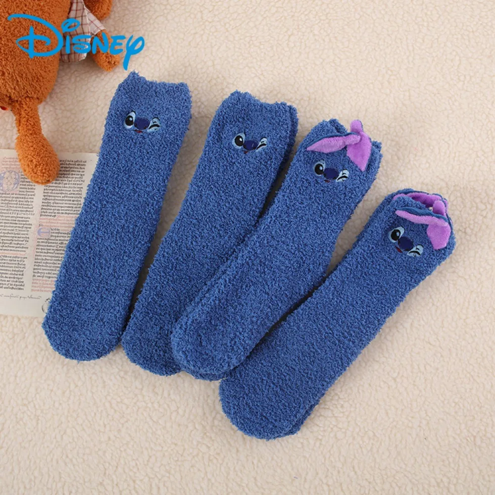 

Disney Stitch Coral Fleece Socks Cartoon Embroidered Socks Winter Thickened Plush Warm Comfortable Sleeping Sock Cute Floor Sock