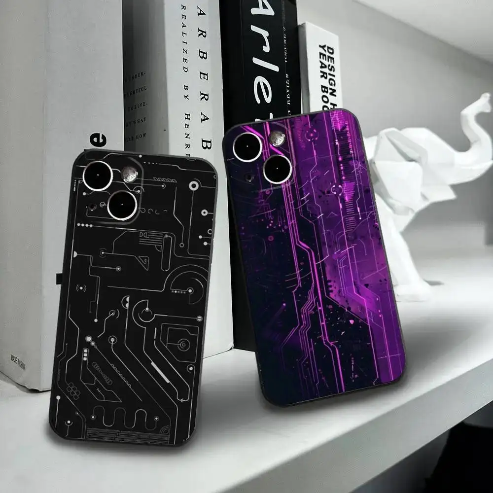 

Creative circuit board pattern Phone Case For iPhone16,15,14,13,12 Mini 11 Pro XR,X,XS,MAX 7,8 Plus Silicone Cover Soft Black