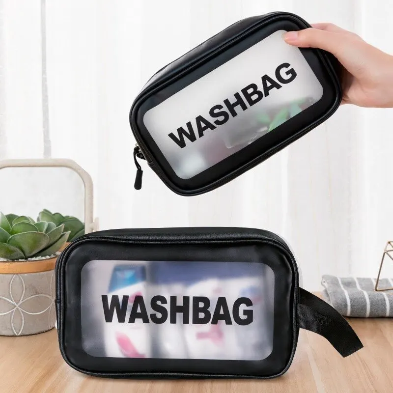 PU Waterproof Cosmetic Bag Portable Large Capacity Transparent Wash Bag Travel Frosted Cosmetic Organizer Swimming Bag