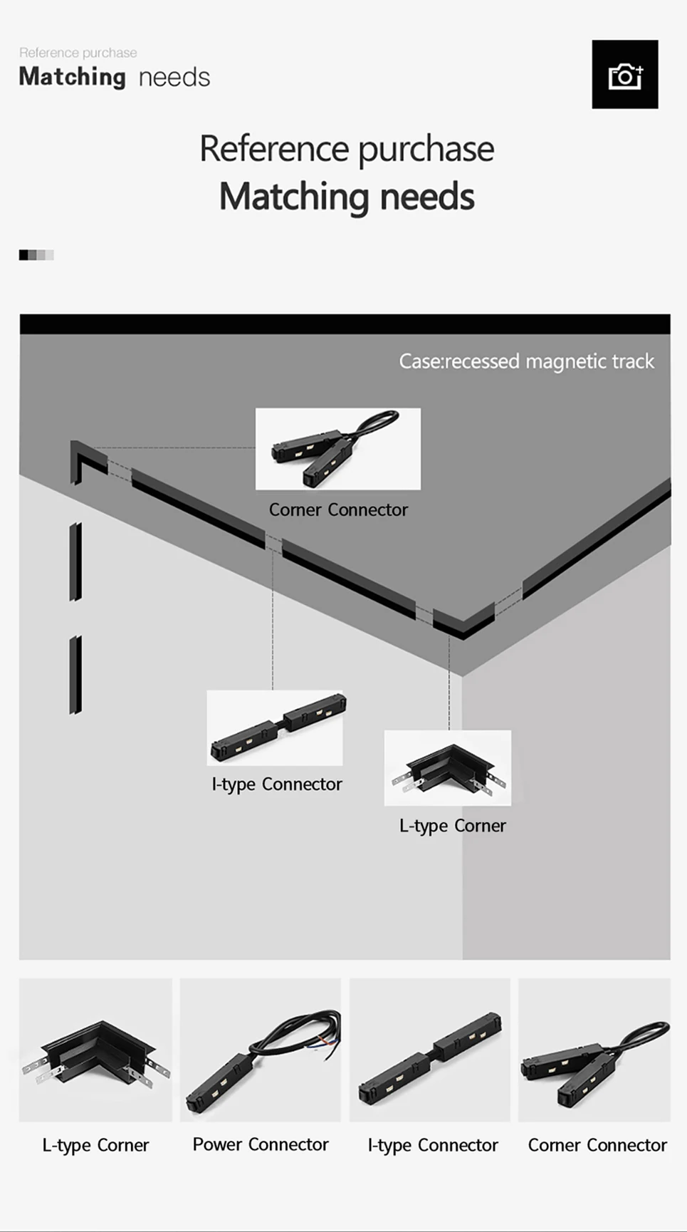2m Magnetic Rail Linear Magnetic Track Lighting Accessories 2 Meters Ceiling Magnet Track Kits 48V Power Supply Corner Connector
