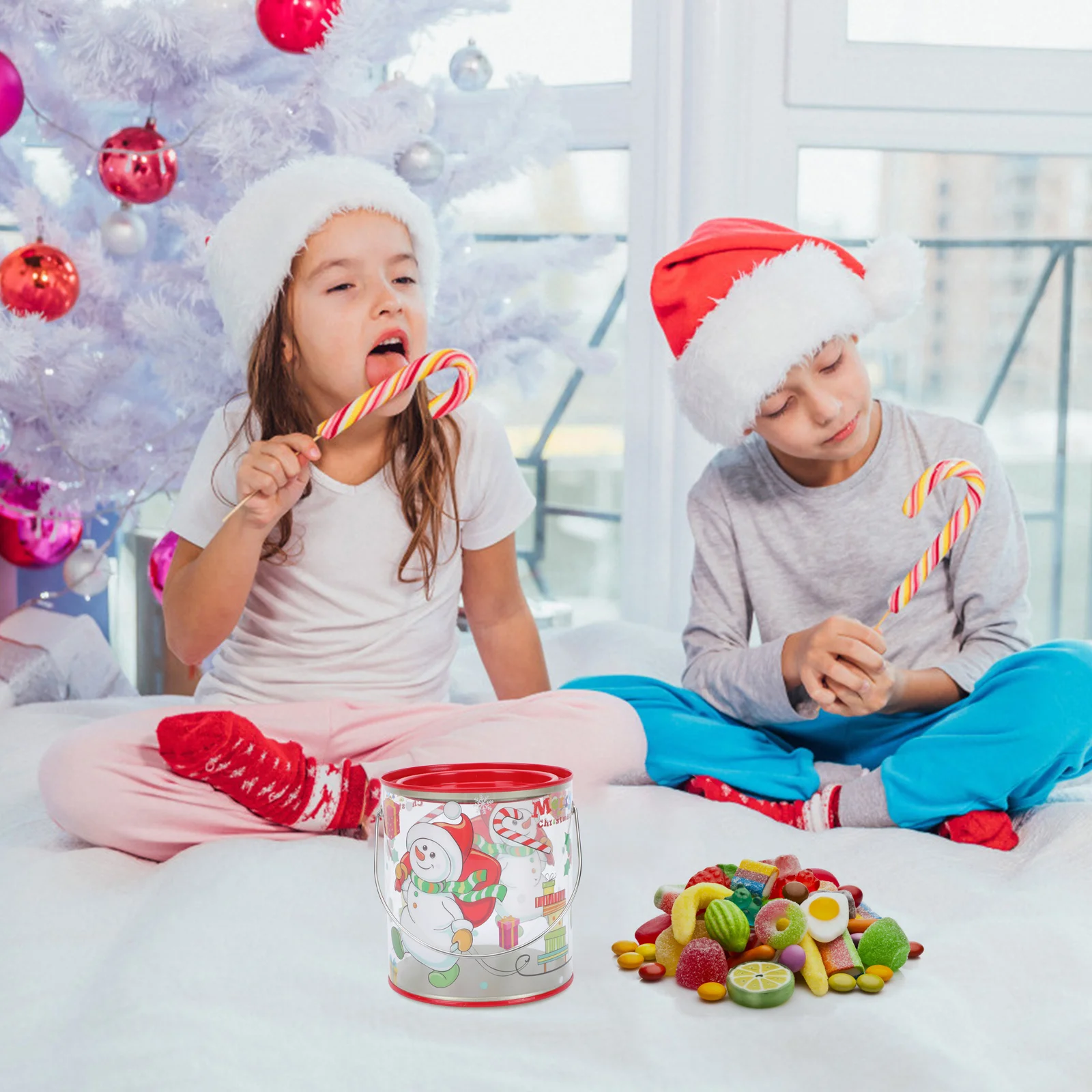 

8 Pcs Food Plastic Jars Cookie Canister Christmas Themed Sealed Bucket with Lids Containers Biscuit Holiday Storage Pvc