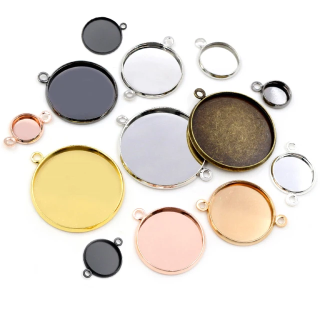 8-25mm pojedyncze/podwójne pętle okrągły Cabochon taca podstawa bezel puste ustawienie materiały do tworzenia biżuterii ustalenia bransoletka wisiorek