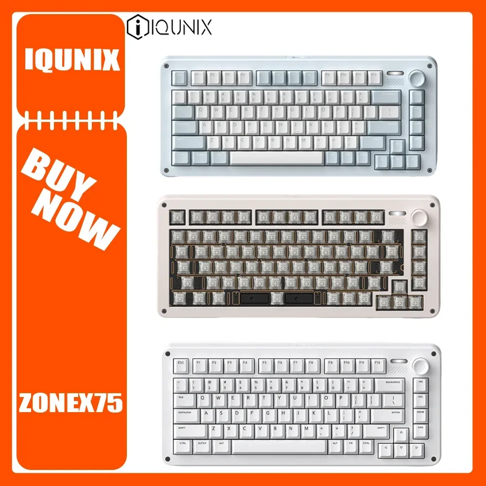 IQUNIX ZONEX75 Super Mechanical Keyboard Three Mode Aluminium Alloy Gasket Wireless Gaming Keyboard Hot Swap Pc Gamer Accessory