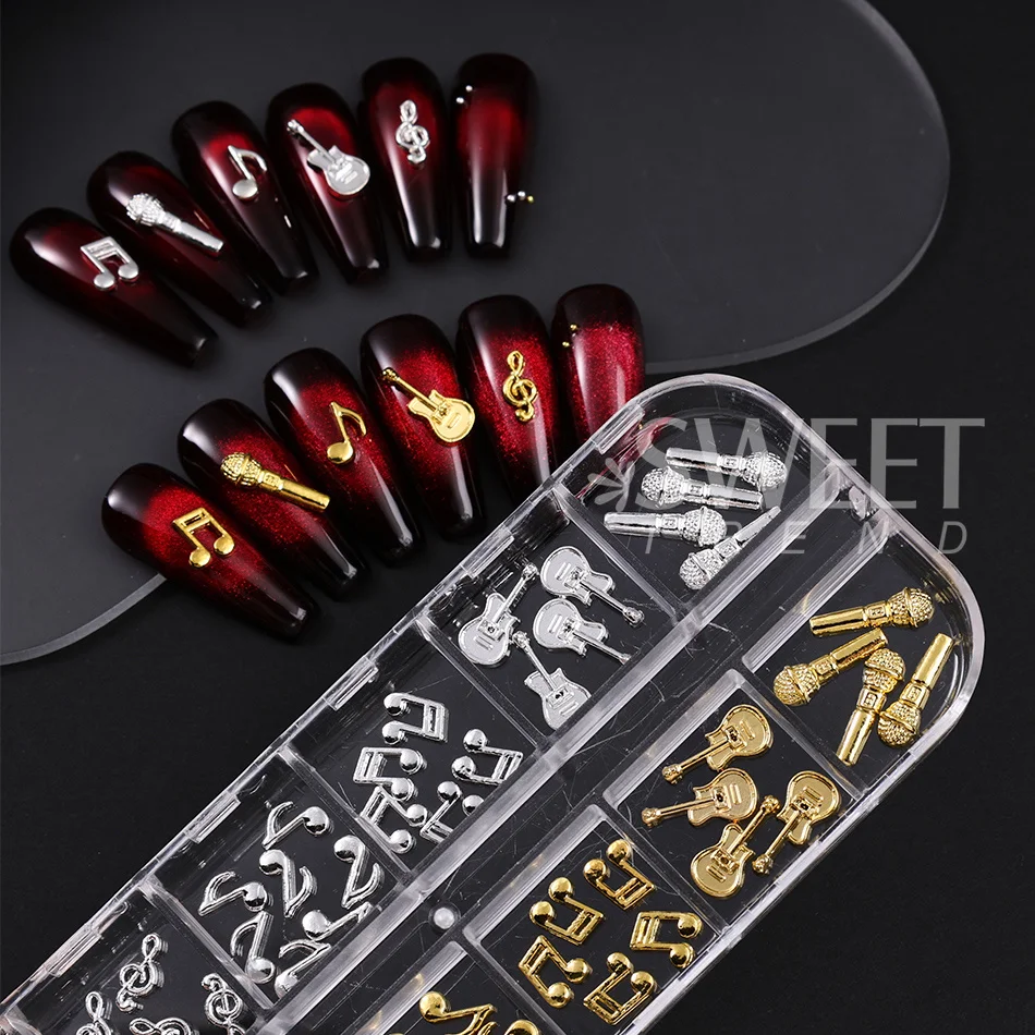 1/2 Stück Metall-Nagelkunst-Dekoration Gemischte Gold-Silber Musiksymbol Mikrofon-Design Nagelcharms DIY Maniküre-Zubehör Nagelbedarf – Detail 5