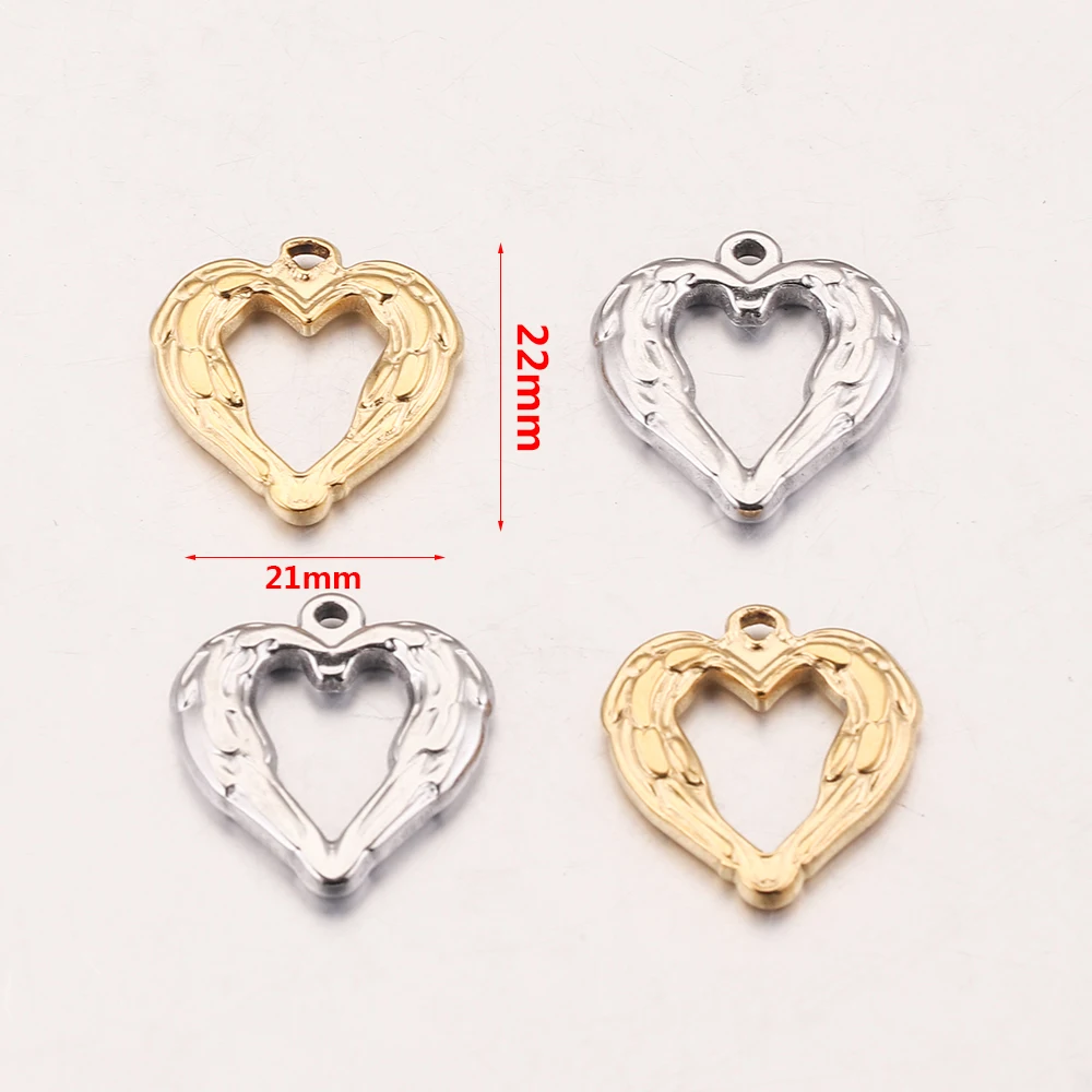 5pcs Gold-Plate Hollow Heart Pendants Stainless Steel Feathers Charms Connector Earring DIY Jewelry Making Supplies Bracelets