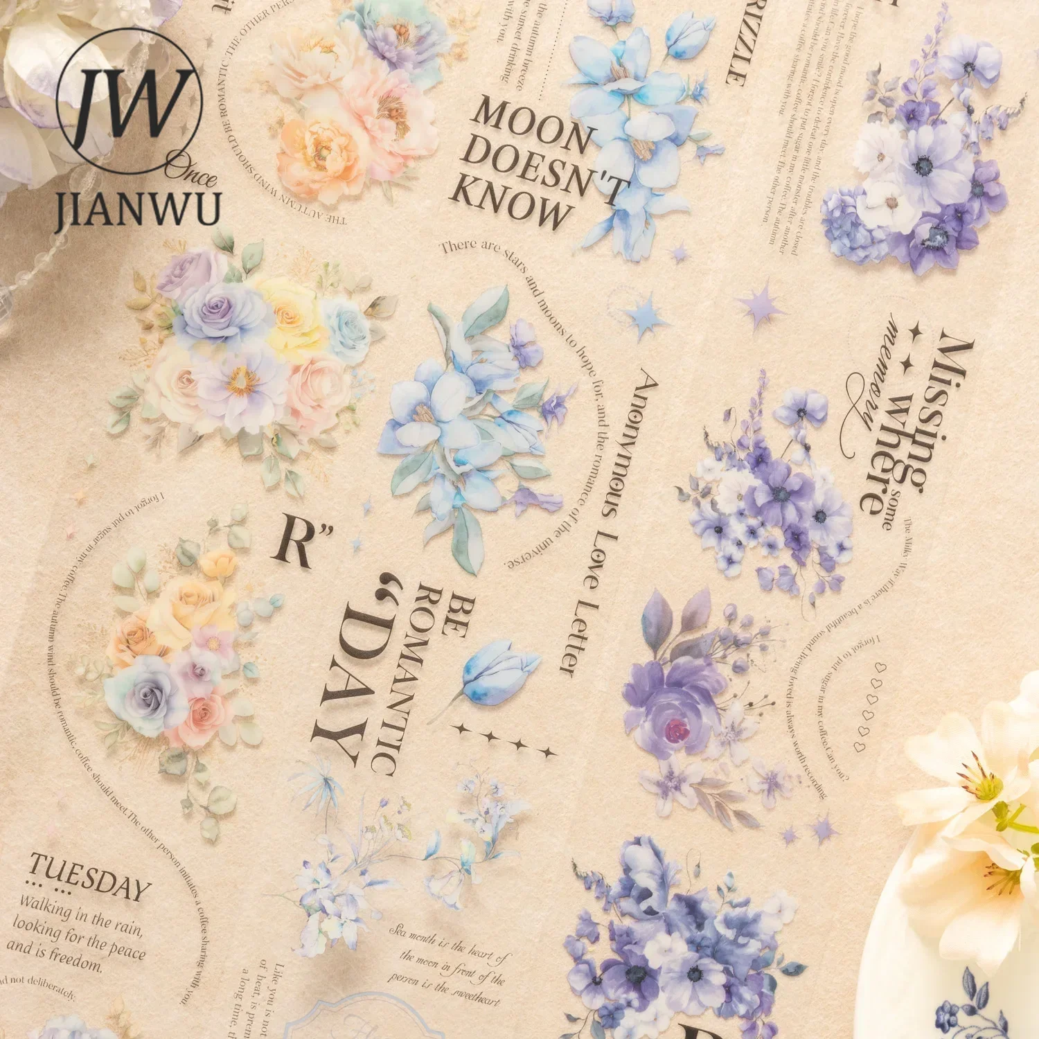 JIANWU 60mm*200cm Smell Flower Tell Series Literary Material Collage Landscaping PET Tape Creative DIY Journal Stationery