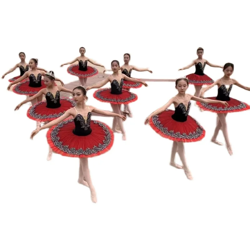 Kinderen Balletrok Rood Zwart Klein Zwaan Dansrok Swan Lake Professioneel Ballet Tutu Performance Jurk Pluizige Rok