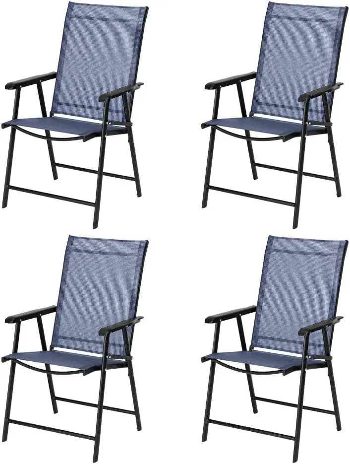 Upgraded Version Set of 4 Folding Chairs with Arms, Portable Patio Chairs for Outdoor & Indoor, Sling Back Chairs for Lawn