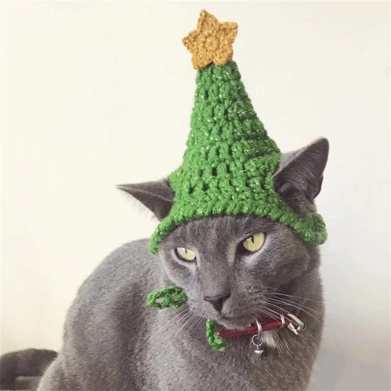 Christmas tree style pet hat Handmade knitting Winter Bibs Costume For Small Medium Large Dog Cat Supplies Pet Christmas Hat Pet