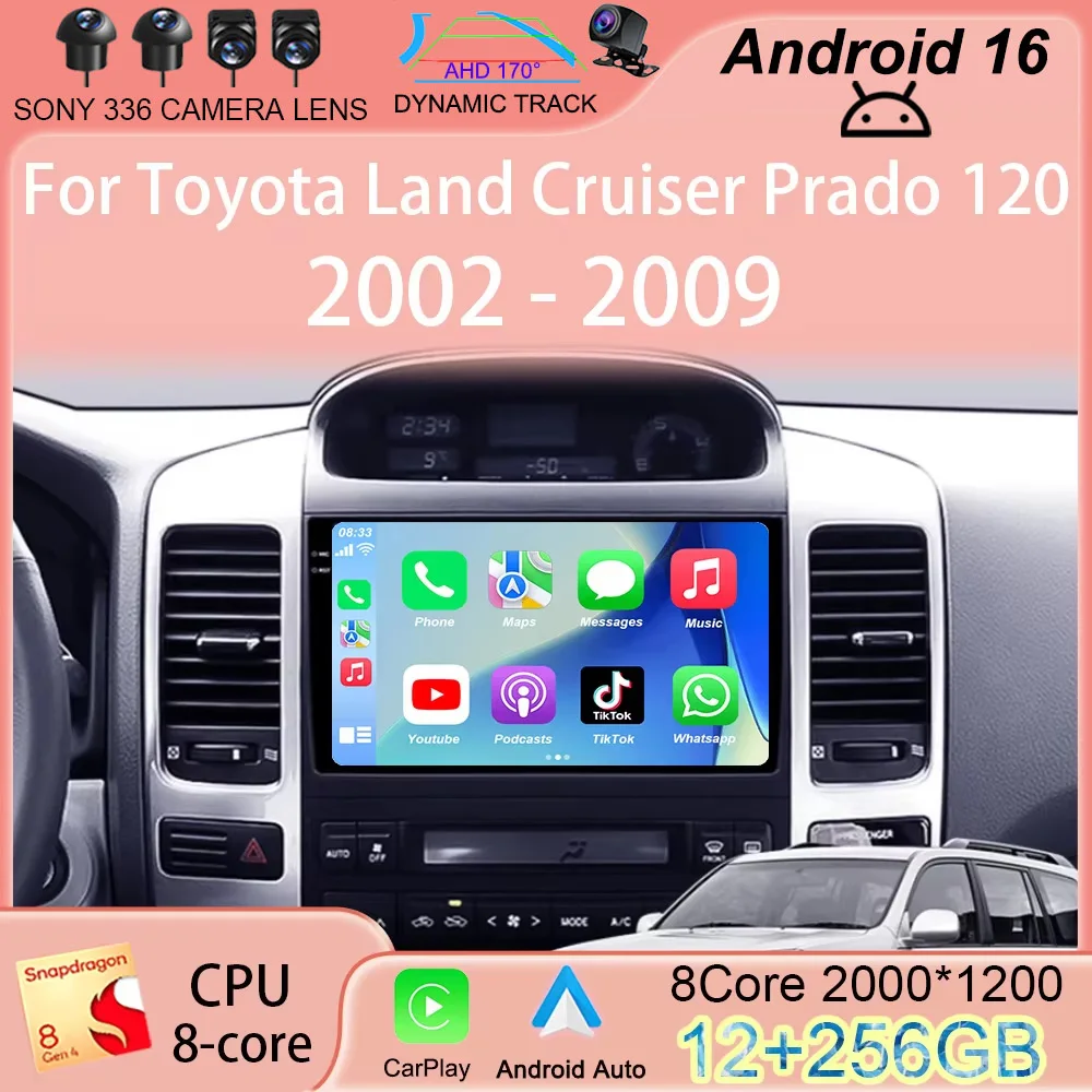 

Автомагнитола Android 16 для Toyota Land Cruiser Prado 120 3 III, Lexus GX470 GX 470 J120 2002-2009, мультимедийный видеоплеер