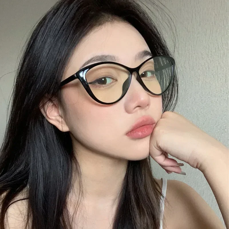 Women'S Vintage Cat Eye Myopia Glasses 2024 Fashion Anti Blue Light Transparent Eyeglasses Large Frame Reading Computer Glasses