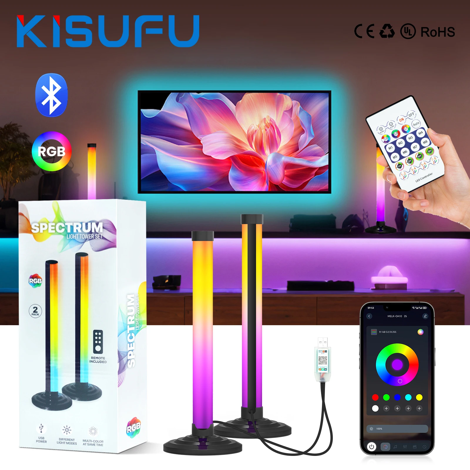 USB RGBIC عمود إضاءة LED ضوء الذكية بلوتوث الموسيقى الديناميكية مزامنة الإضاءة المحيطة الألعاب الكمبيوتر تلفزيون غرفة ديكور الموقت عن بعد باهتة مصباح بار