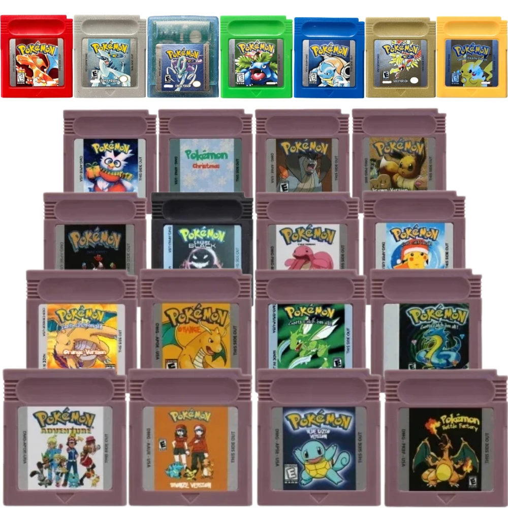 37 styles de cartouches de jeu GB Pocket Monster Classic Rouge Bleu Vert Or Argent Cristal + versions modifiées par les fans pour Game Boy Cadeau