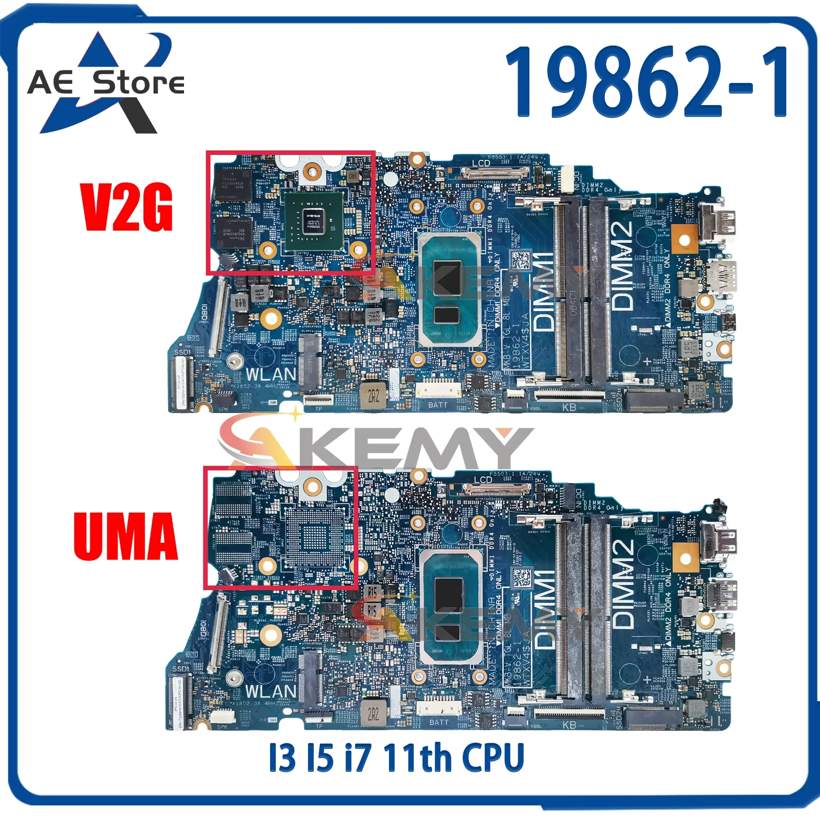 AE 19862-1 Laptop Motherboard For Dell Vostro 5402 5502 0G0XMN 04D2JV 0H2F8K 010GRP Notebook Mainboard with i3 i5 i7 11th Gen