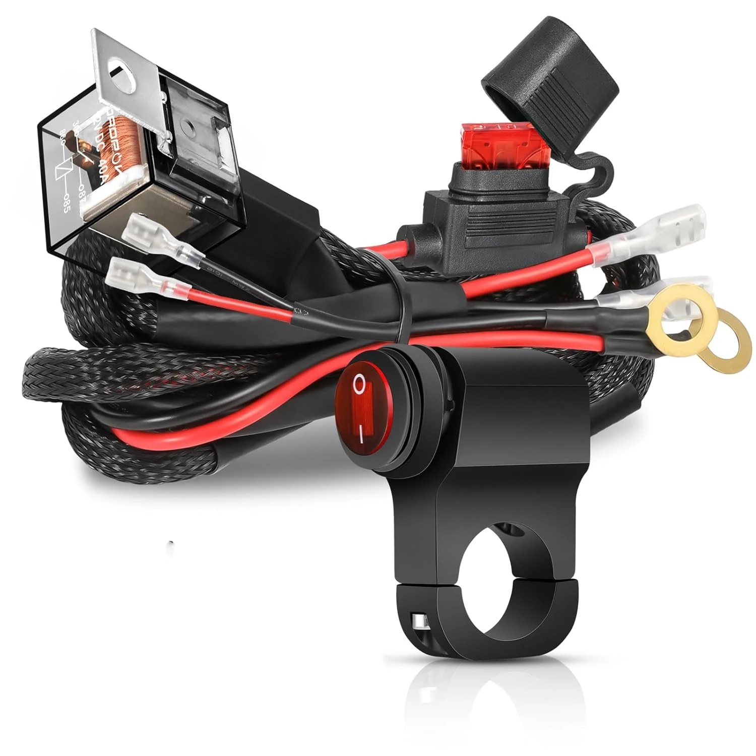 LED Light Bar Wiring Harness Kit with Motorcycle Handlebar Switch 7-8'' Relay Harness for Headlight Driving Fog Lights Auxiliary
