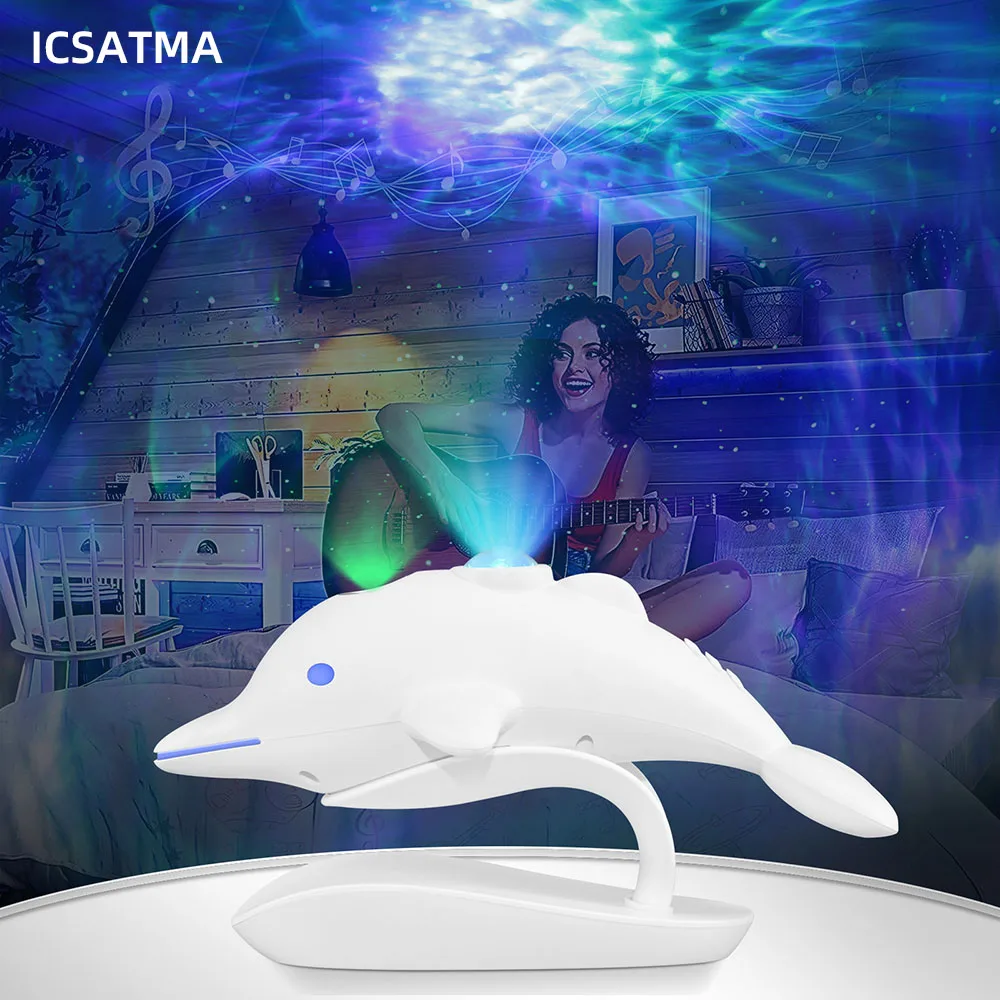 Dolphin Starry Sky Projection Lamp Starry Sky Projection Atmosphere Lamp Bedroom Night Light for Bar Gaming Room Decorative Lamp