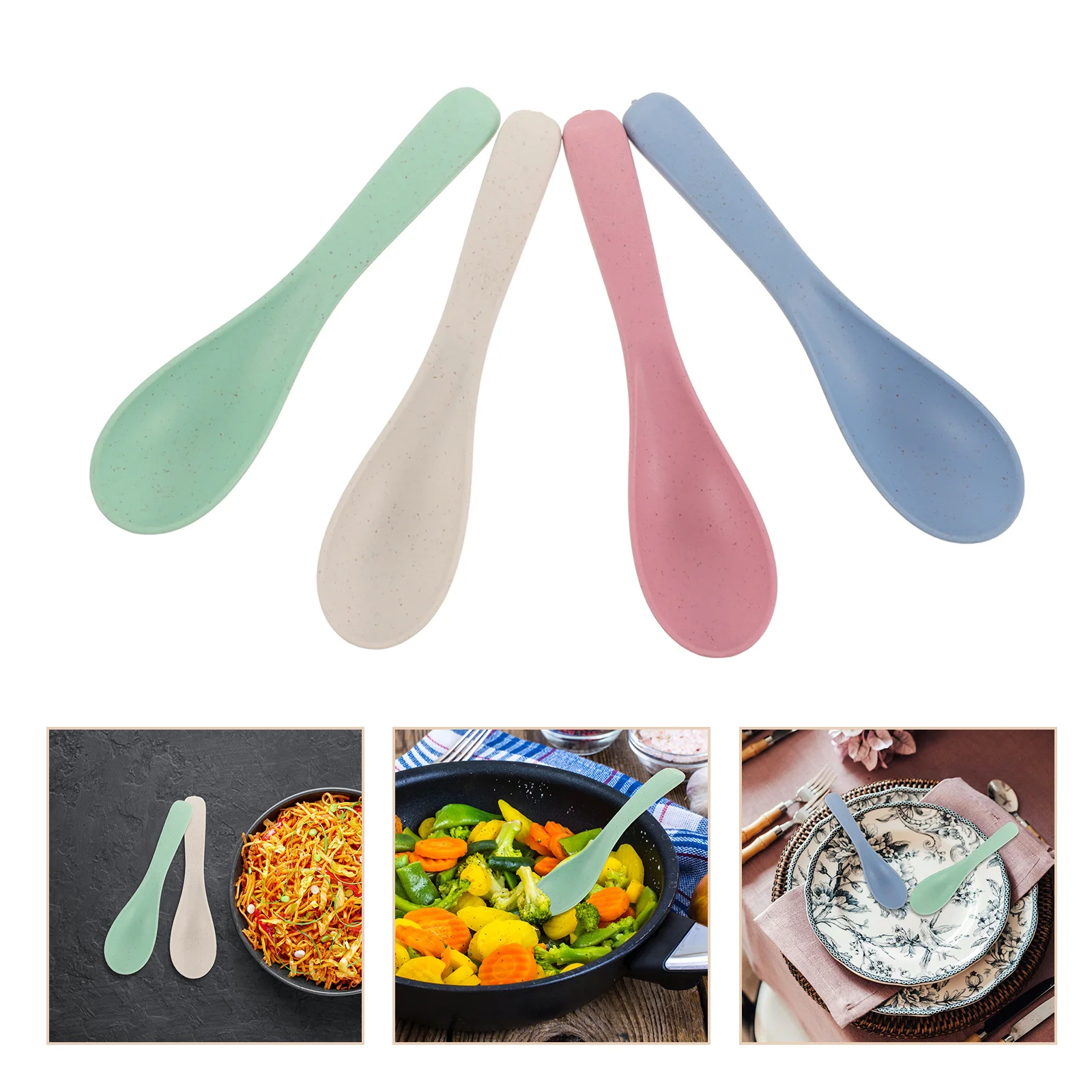 

4 шт. набор ложек из пшеничной соломы для удобного супа, фруктового салата, биоразлагаемая нетоксичная посуда для путешествий на открытом воздухе