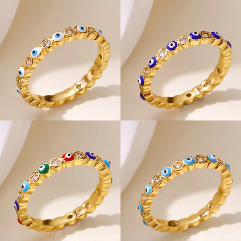 

Zircon Evil Eye Rings For Women Gold Color Stainless Steel Evil Eye Finger Ring Lucky Aesthetic Turkish Waterproof Jewelry Gift