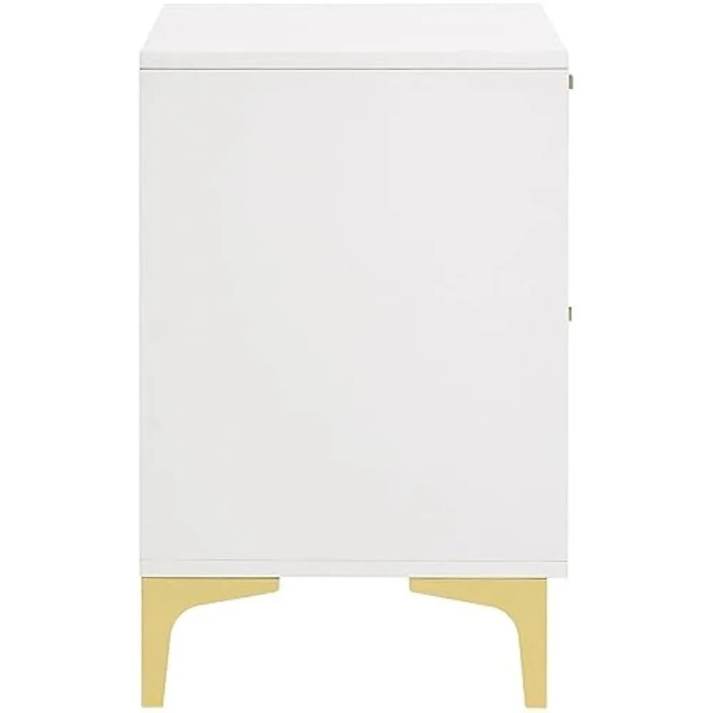 Kendall 2-Drawer منضدة معاصرة لغرفة النوم خزانة بجانب السرير طاولة خشبية هندسية صديقة للبيئة مصقولة باللون الذهبي