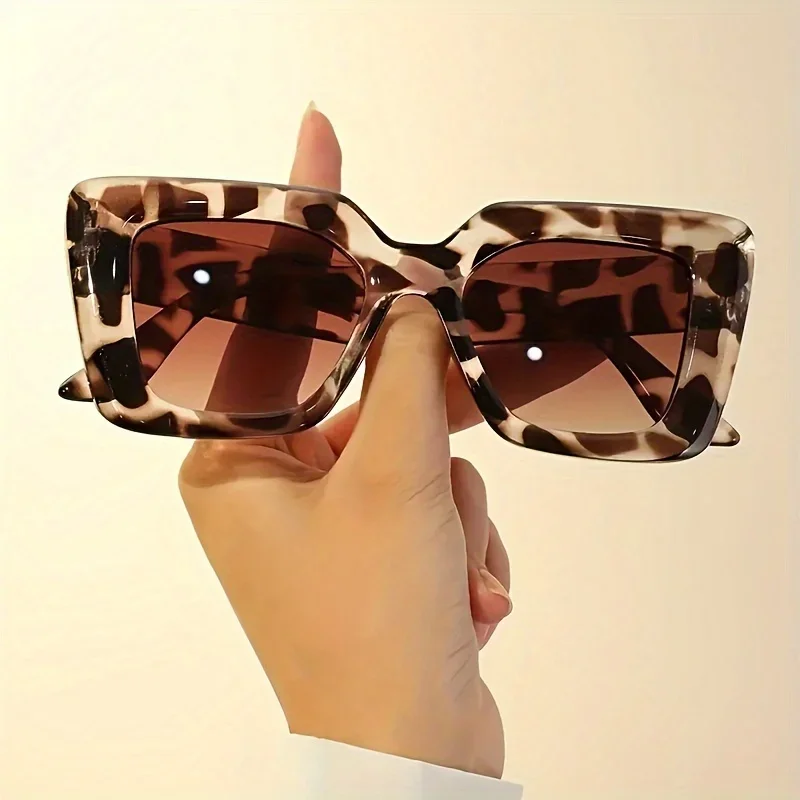 1-teilige Retro-Brille mit übergroßem rechteckigem Rahmen, modische Brille mit Leopardenmuster und Rahmendesign, geeignet für Strand und Reisen – Detail 1
