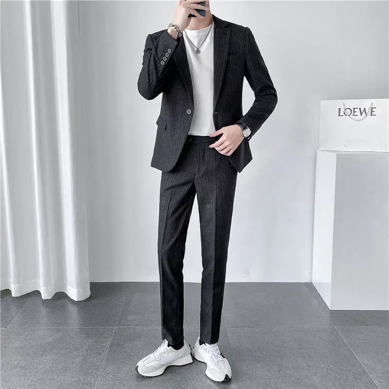 2-A71  Summer light mature style blue striped small suit men\'s suit double-breasted he Korean style slim casual suit jacket