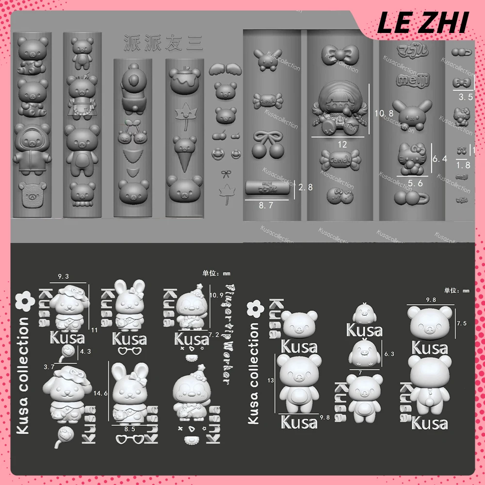 

1Pc Cartoon Anime Sanrio Hello Kitty Rilakkuma Silicone Nail Mold Kawaii Rabbit Bear Dog Snake Bowknot Candy Nail Templates Mold