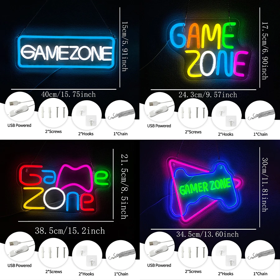 Game Zone Series Neon Sign For Wall Decor,Light Up Sign For Bedroom,Man Cave,Internet Bar,Party,Playroom Decor,Gamer Lover Gifts