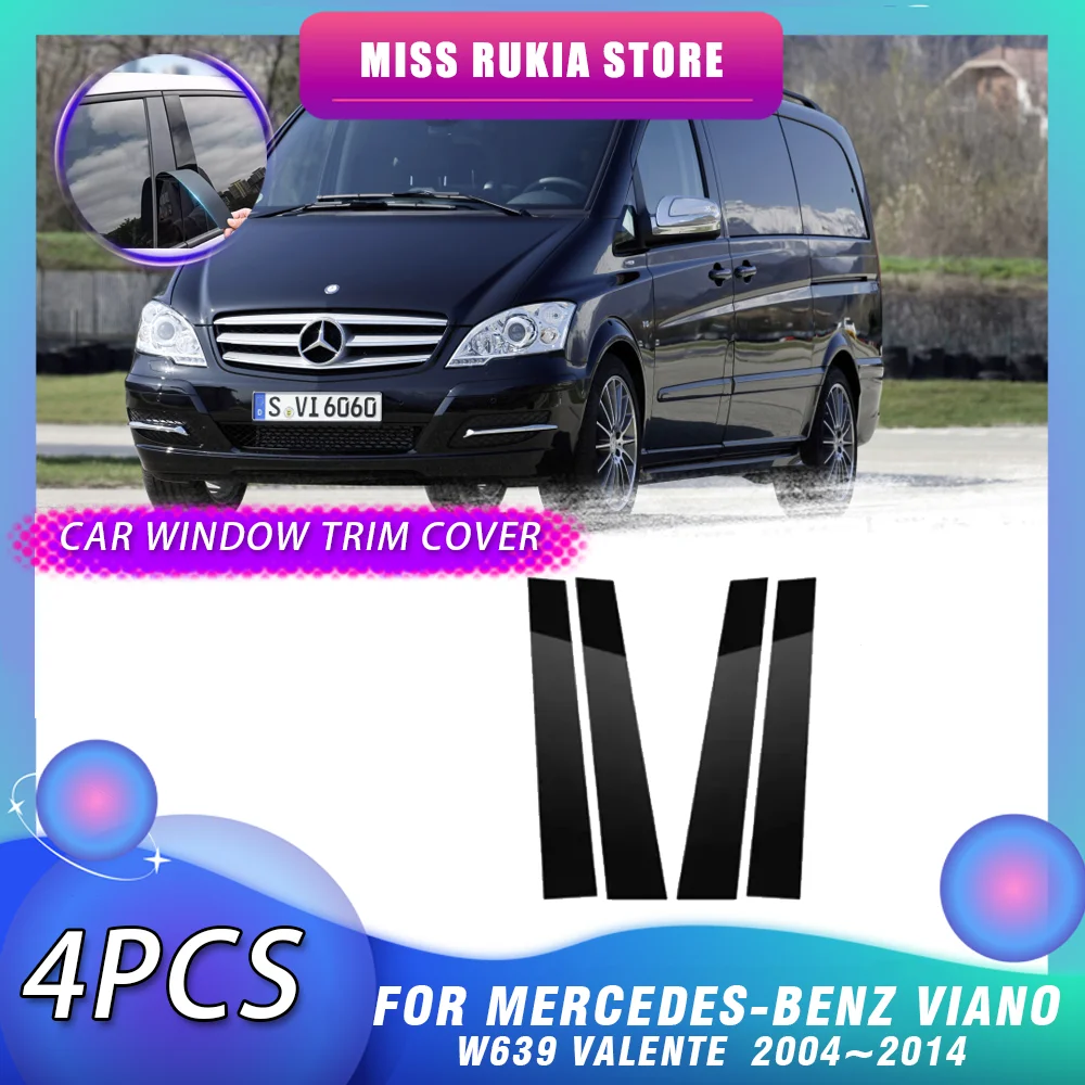 Car Window Trim Cover for Mercedes-Benz Viano V-Class W639 Valen 2004~2014 Bright Black Decal Pillar Posts Sticker Accessories