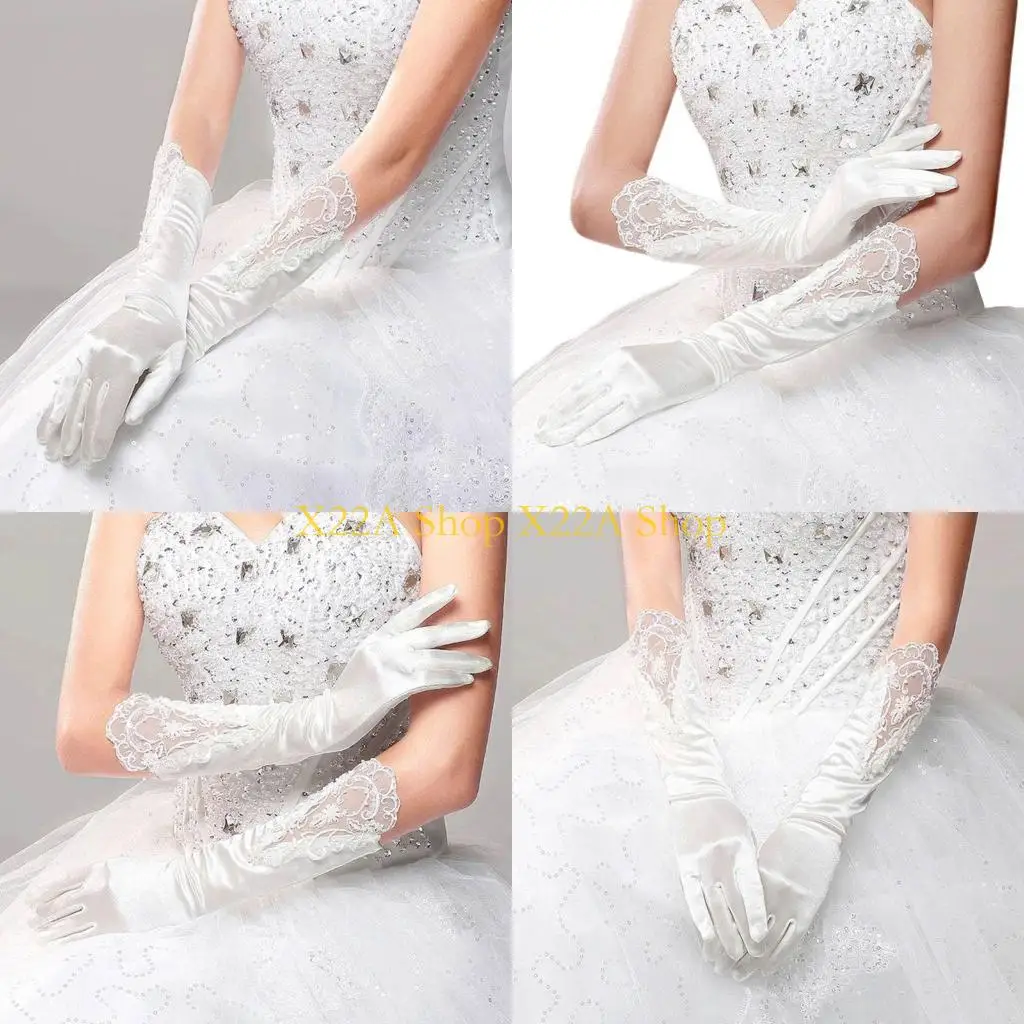 ユニークな花嫁フルフィンガーロング白手袋ファッションウェディングドレスアクセサリーレースグローブ