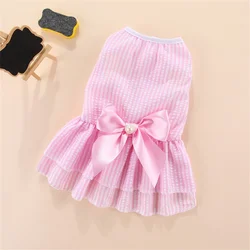 Cat Puppy Princess Dress Summer Pet Clothes Striped Plaid Dresses with Bow for Cats Kitten Rabbit Clothing ropa para gato