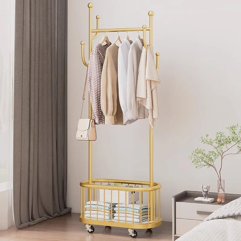 Floor standing bedroom clothes hanger, detachable with wheels, household light luxury clothes hanger, simple clothes hanger