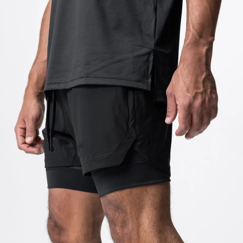 EUR Short de fitness en nylon pour hommes, extensible, séchage rapide, américain, double couche, basket-ball, gymnastique, vêtements de sport d'été