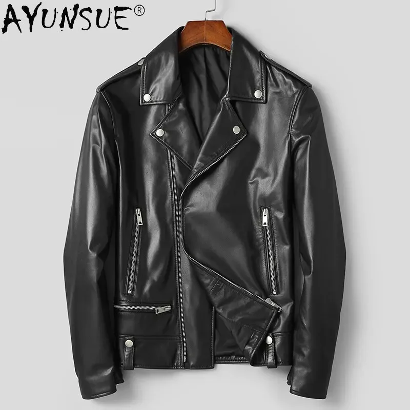 

Natural Leather Jacket Men Motorcycle Jackets Male Short Real Sheepskin Short Zipper Men's Coat Chaqueta De Cuero Para Hombre FC