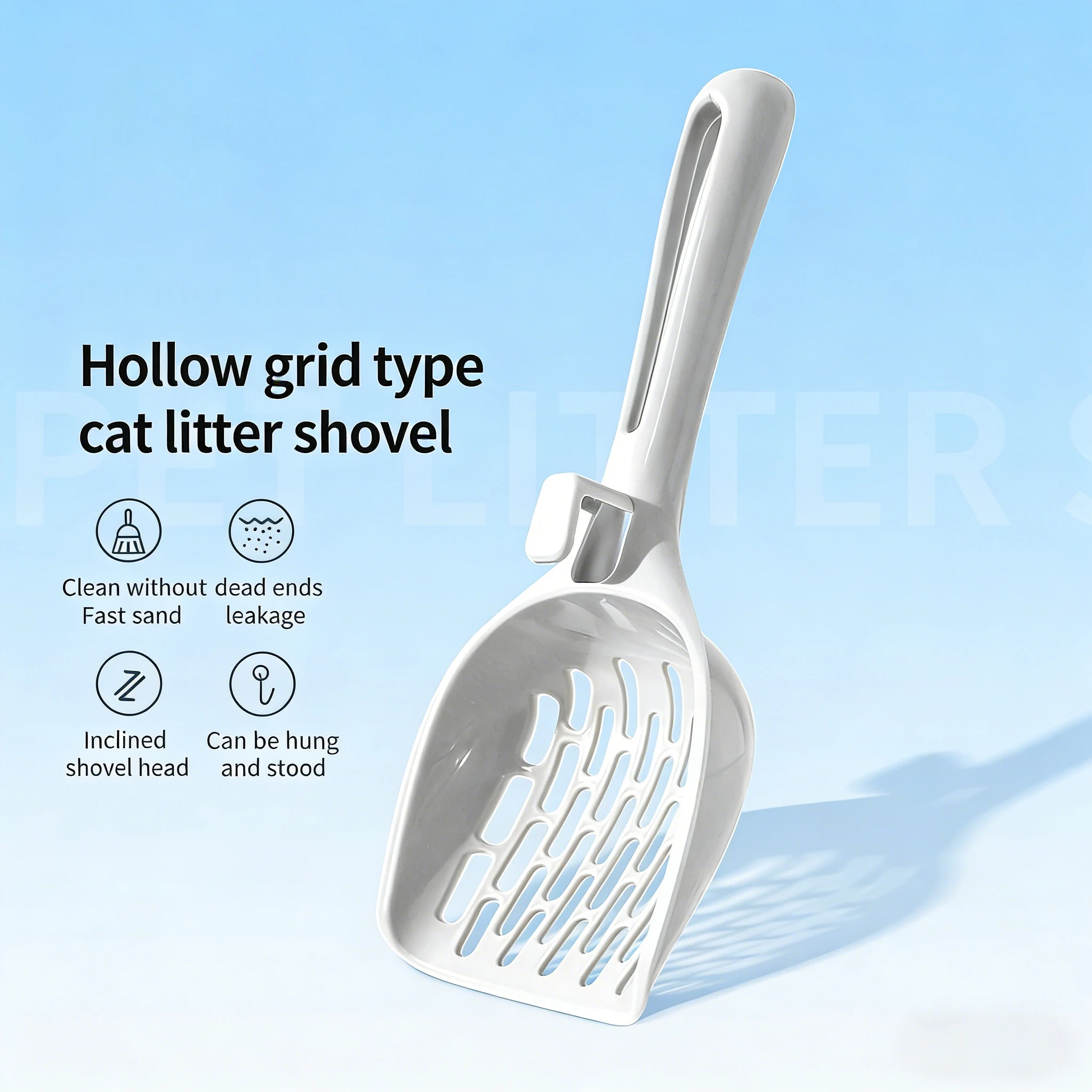 Large Area Cat Litter Scoop Fast Sifting Litter Scooper with Hollow Grid Sloped Head Cat Litter Shovel Hangable Cat Litter Scoop