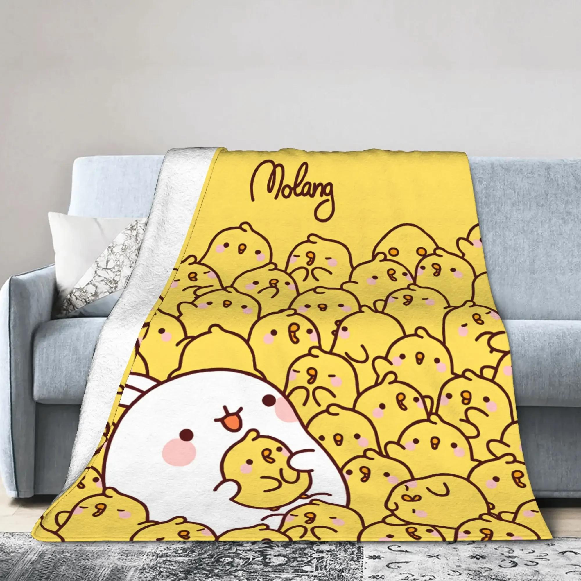 Molang Funny Cartoon Flannel Blanket Winter  Super Warm Throw Blanket for Students Bedroom Novelty Bedspread Sofa Bed Cover