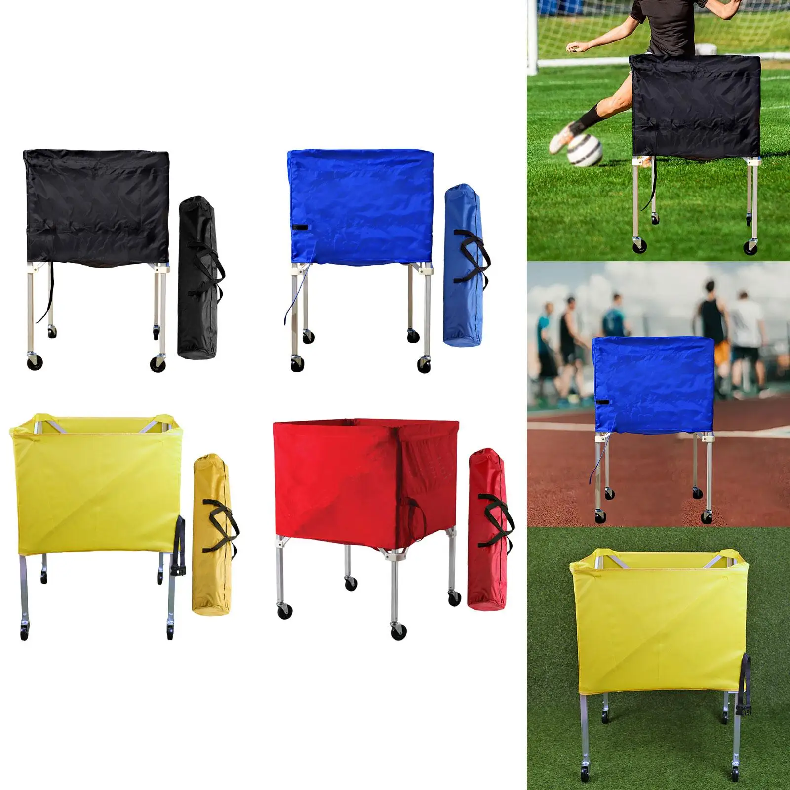 

Foldable Sports Ball Organizer Cart Rolling Picking Storage Carrier for Garage Gym Basketball Football