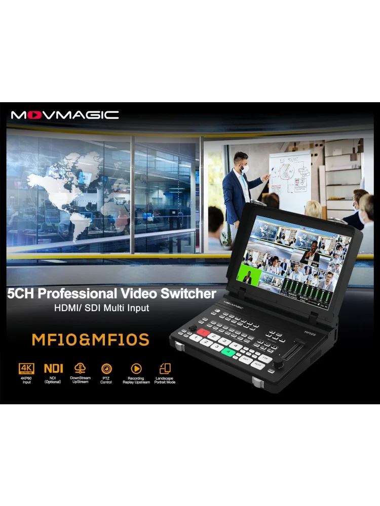 MOVMAGIC MF10S 2×HDMI2.0 for 4K@60fps supports HDMI + 3G‑SDI input ,Switcher 2LOGO Alpha for E-commerce Live