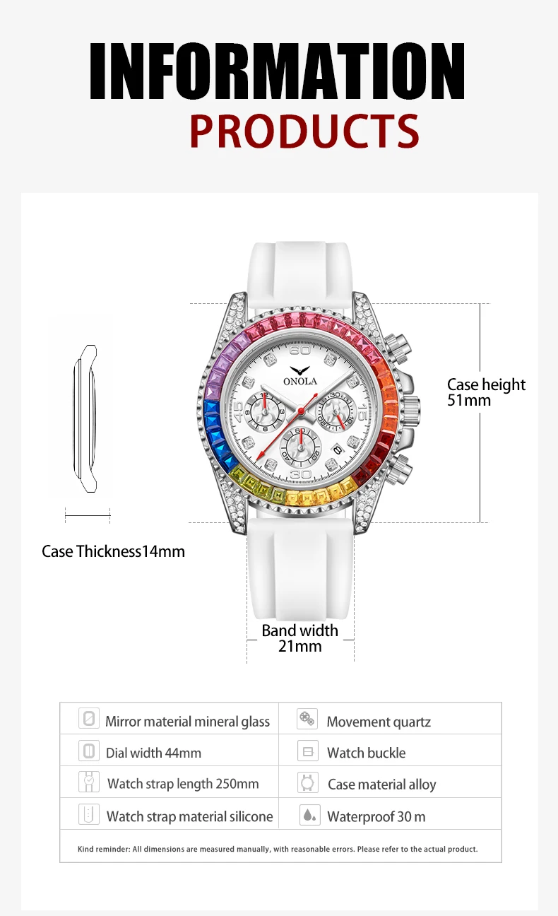 ONOLA Men's Quartz Watch, Multifunctional Dial, Colorful Square Rhinestone Bezel, Date Display, Ideal For Parties & Daily Outing