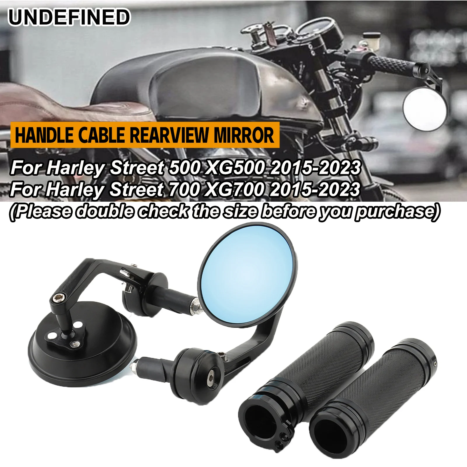 Motorcycle Bar Side Rearview Mirrors 7/8'' 22mm Hand Grips For Harley Street 500 XG500 750 XG750 2015-2023 Black CNC Aluminum