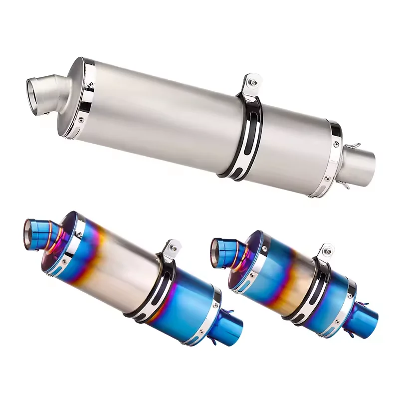 Universal Motorcycle Exhaust System 340 440 540 Mm Chrome Blue Retro Exhaust T118