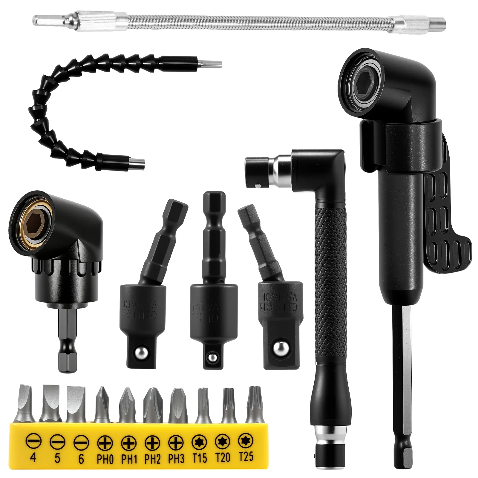 

9Pcs Flexible Drill Bit Extension Set 1/4inch Hex Shank Bendable Drill Bit Extension Set 105° Right Angle Drill Attachments