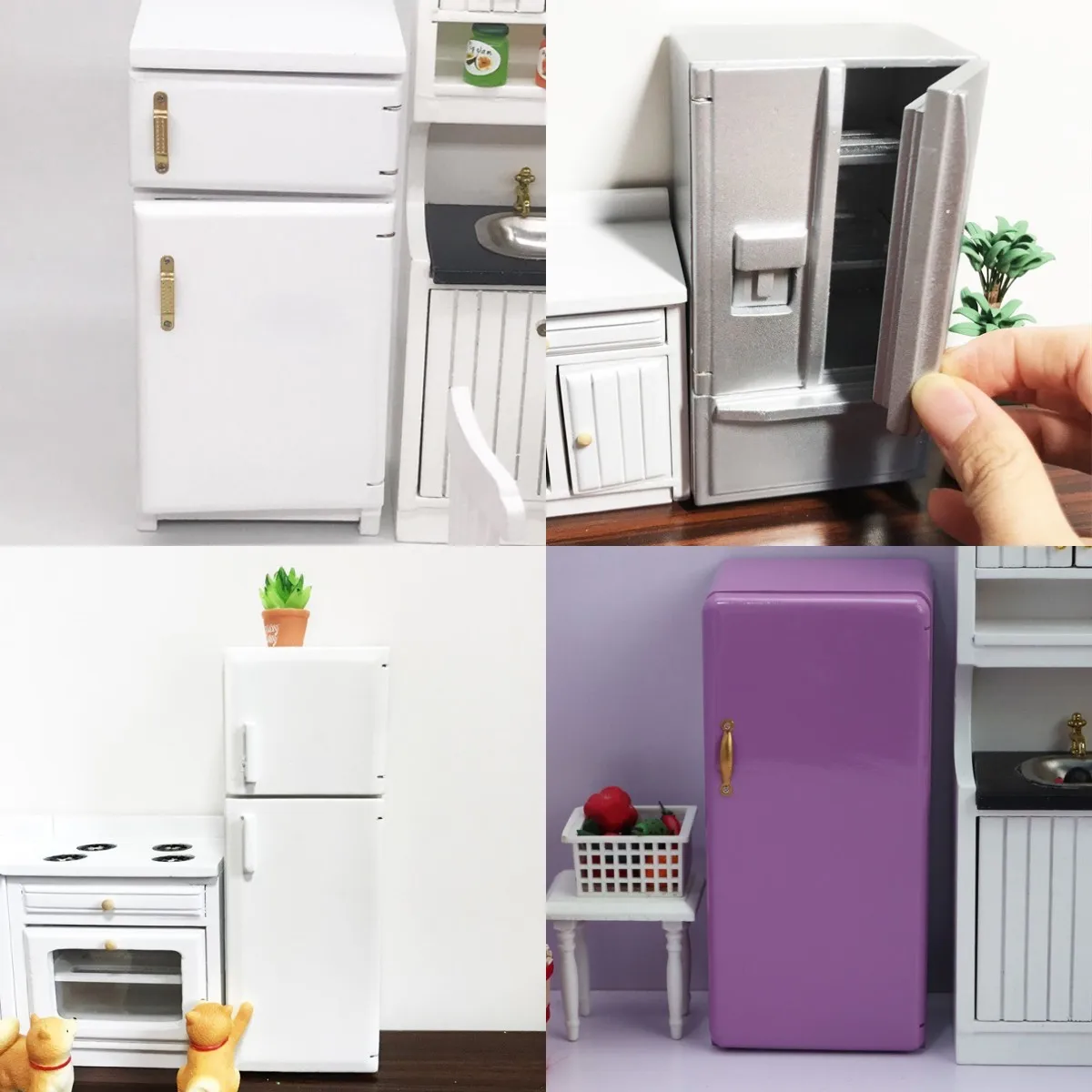 1:12 Miniature Items Double Door Double Refrigerator Dollhouse Kitchen Dining Room Decor Doll House Accessories Furniture Toys