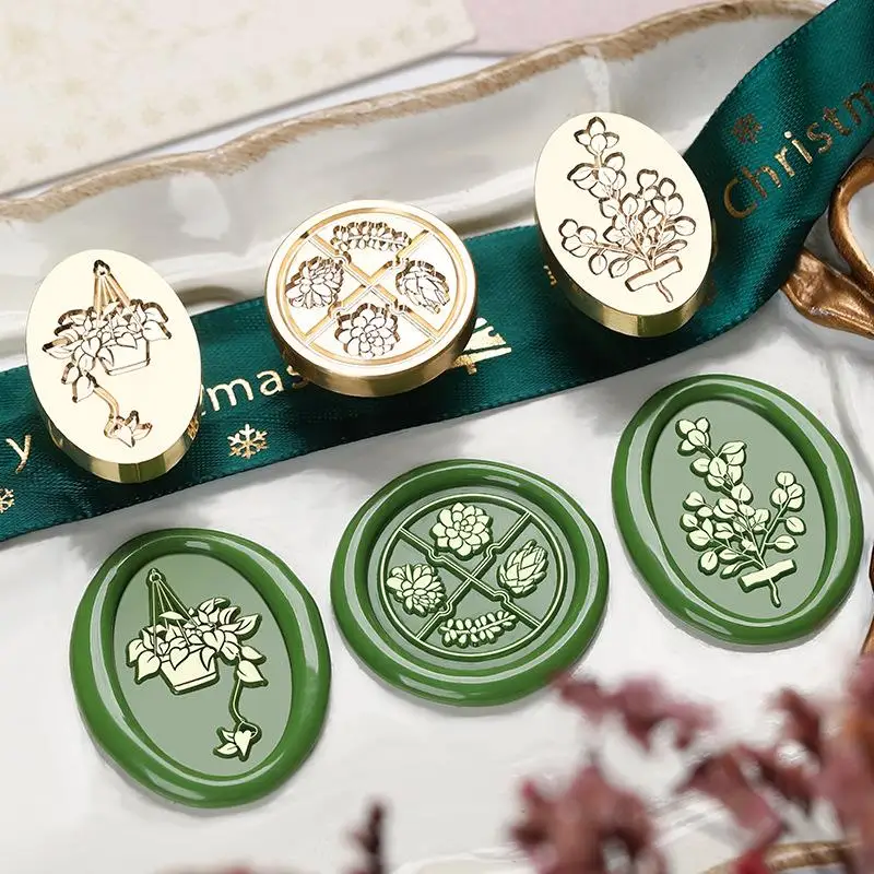 Green Plant Series Wax Seal Stamp Copper Head Envelopes Stamp Sealing For DIY Cards Scrapbooking Wedding Invitation Decor